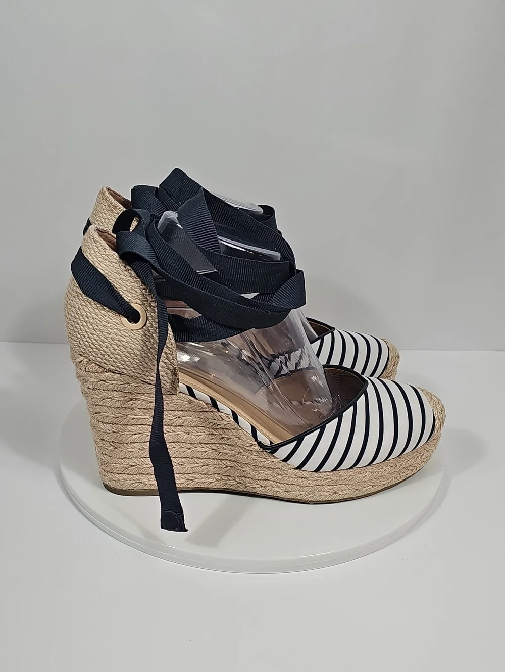 On 34th Melindaa Espadrille Wedge Stripe Lace Up Sandals 9.5 NIB Balletcore